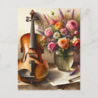 Violon, Partition et un Vase de Fleurs