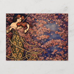 Carte Postale Violoniste Art Nouveau dans les Fleurs – Floral Vi