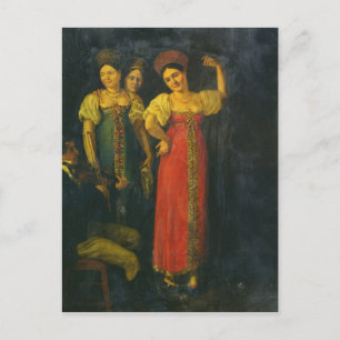 Carte Postale Violoniste et trois femmes dansant