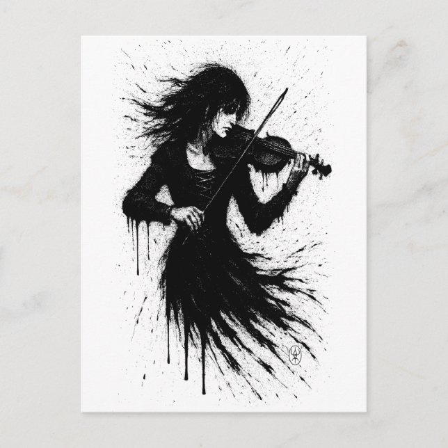 Carte Postale Violoniste Né de l'Encre dans la Tempête du Son (Devant)