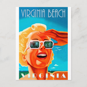 Carte Postale Virginia beach, femme lunettes de soleil blondes,