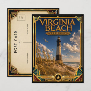 Carte Postale Virginia Beach Virginie Art Déco Doré