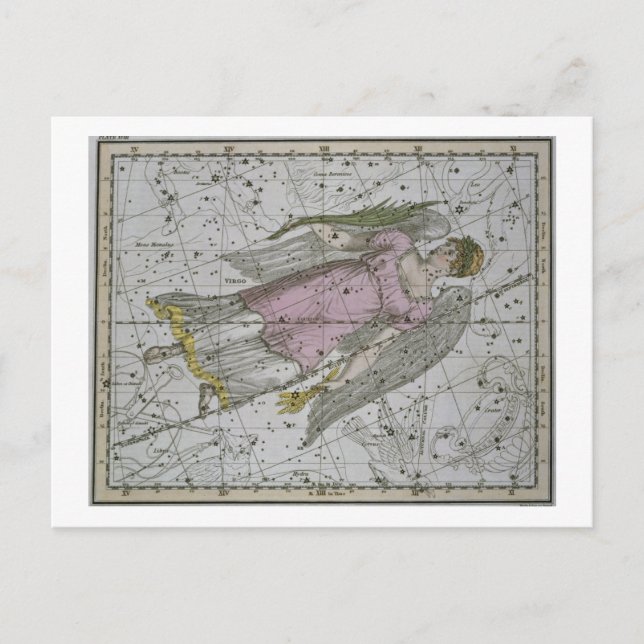 Carte Postale Virgo, de "A Celestial Atlas", pub. en 1822 (col. (Devant)