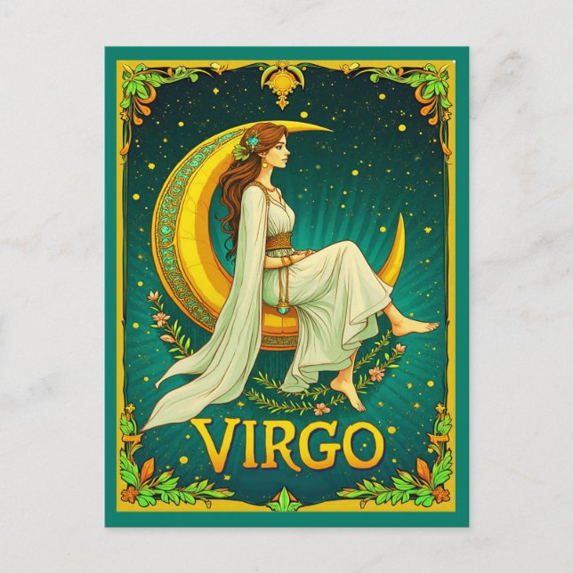 Carte Postale Virgo Maiden assis sur Crescent Moon (Devant)