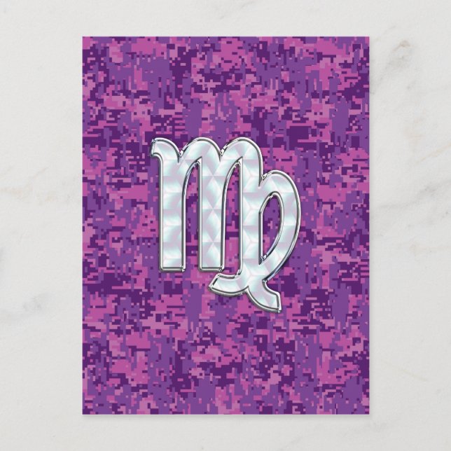 Carte Postale Virgo Sign on Pink Fuchsia Camouflage numérique (Devant)