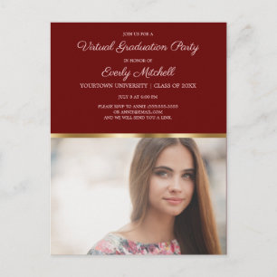 Carte Postale Virtual Graduation Party Burgundy Gold Photo
