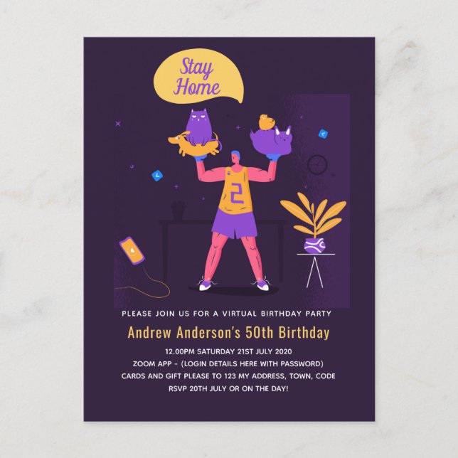 Carte Postale Virtual Party pour un homme Anniversaire de sport  (Devant)