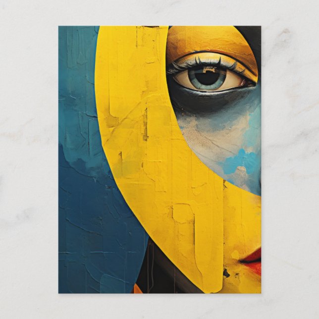 Carte Postale Visage Abstrait Bleu et Jaune (Devant)