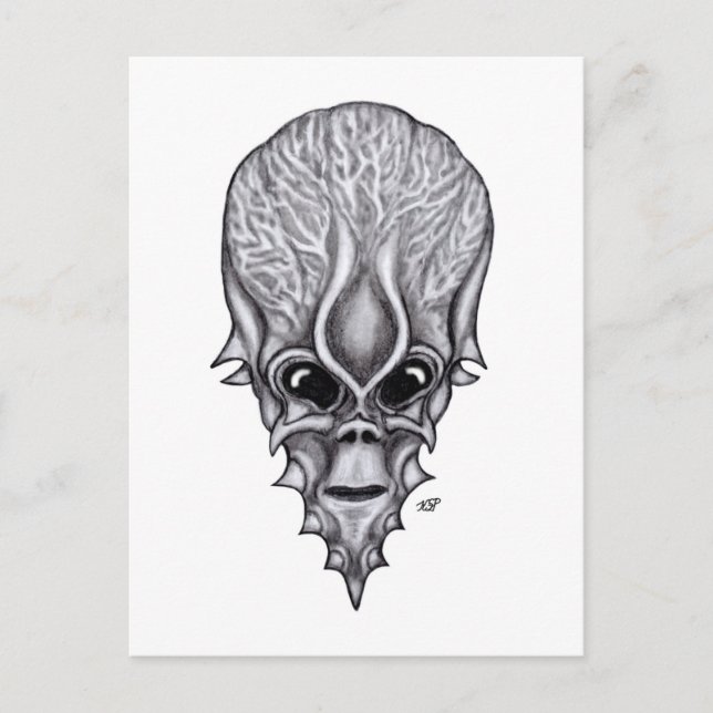 Carte Postale Visage Alien, Reconstruction faciale du crâne afri (Devant)