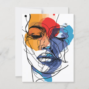 Carte Postale Visage artistique abstrait en lignes fluides