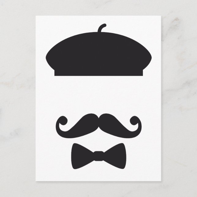 Carte Postale Visage avec casquette français, moustache et crava (Devant)