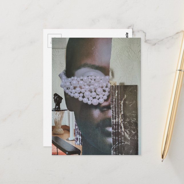 Carte Postale Visage dans le collage du salon (Devant/Arrière en situation)
