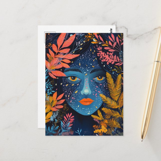 Carte Postale Visage dans les plantes (Devant/Arrière en situation)