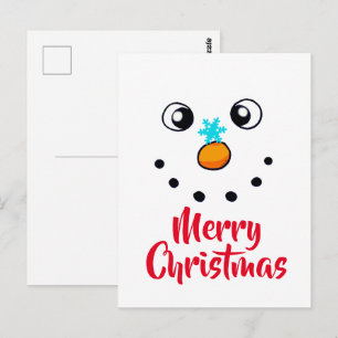 Carte Postale Visage de Bonhomme de Neige Festif Joyeux Noël