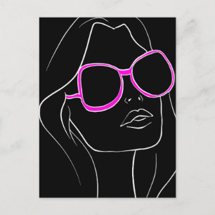 Carte Postale Visage de femme avec lunettes de soleil roses rétr
