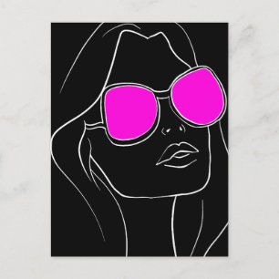 Carte Postale Visage de femme rétro avec lunettes de soleil rose