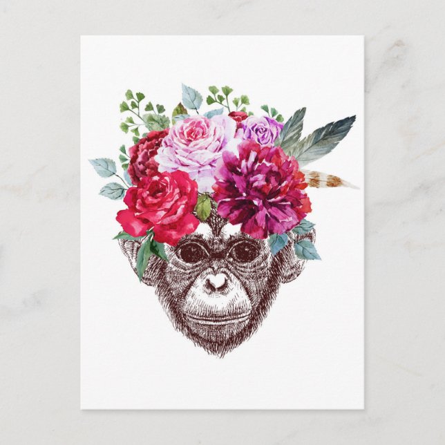Carte Postale Visage du singe de fleurs (Devant)