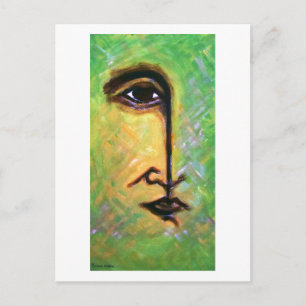 Carte Postale Visage fragmenté vert et jaune par Hassan Wahba