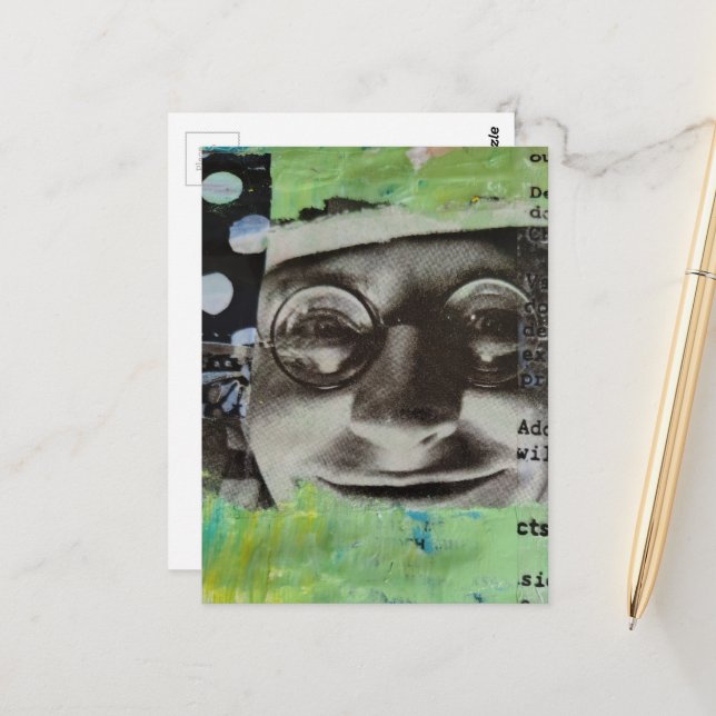 Carte Postale Visage Noir et Blanc avec Lettres à Points (Devant/Arrière en situation)