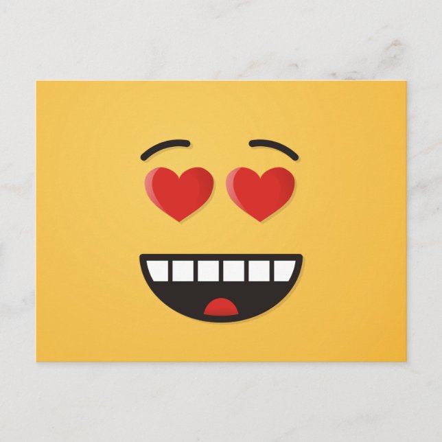 Carte Postale Visage souriant aux yeux en forme de coeur (Devant)