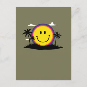 Carte Postale Visage souriant rétro des années 70 Coucher de sol
