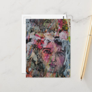 Carte Postale Visage unique avec des mots en média mixtes coloré