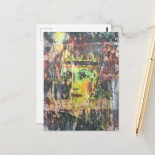 Carte Postale Visage Vert Abstrait Collage Multimédia