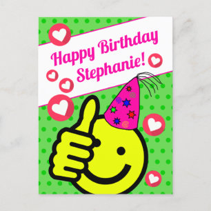 Carte Postale Visage Vert Drôle Souriant Votre Nom Joyeux Annive