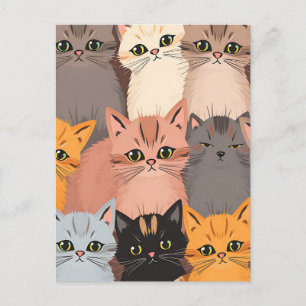 Carte Postale Visages de Chat Mignons Motif Illustré