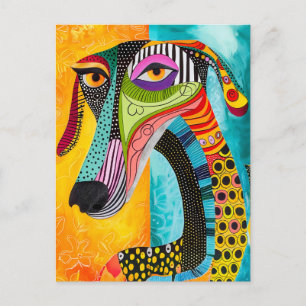 Carte Postale Visages de chiens pop‑art abstraits aux couleurs j