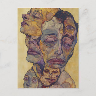 Carte Postale Visages Surréalistes Modernes Expression Jaune