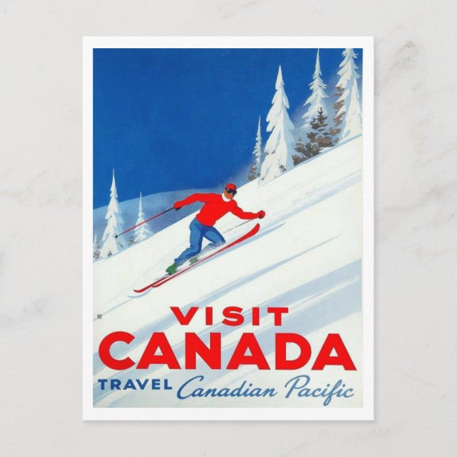 Carte Postale Visit Canada Canadian Pacific Ski Art (Devant)
