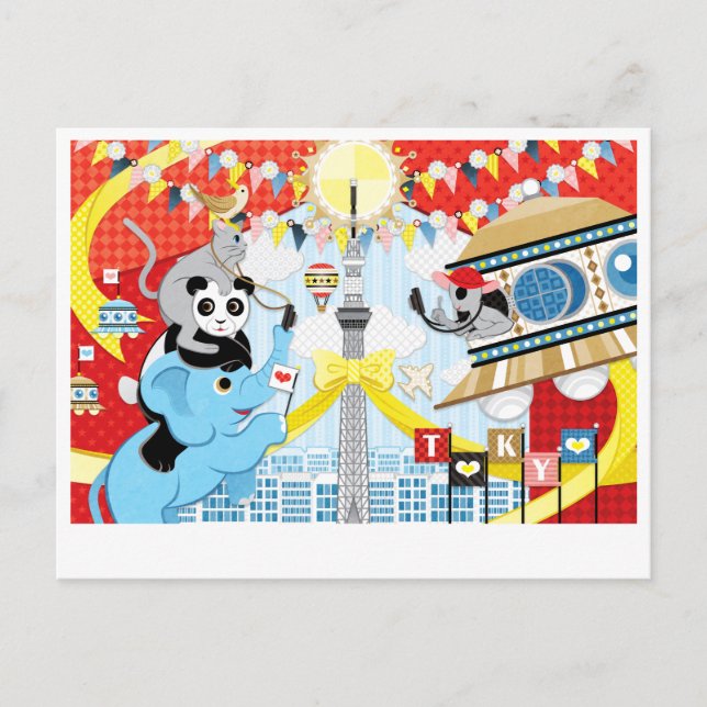 Carte Postale Visite d'aliens et d'animaux à Tokyo (Remake) (Devant)