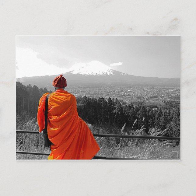 Carte Postale Visite du moine bouddhiste et du mont Fuji (Devant)