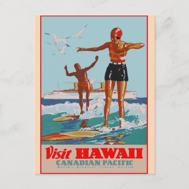 Carte Postale Visite Hawaii - Surf - Voyage vintage (Devant)