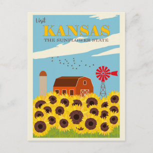 Carte Postale Visite Vintage Kansas État Fleur de Tournesol Voya