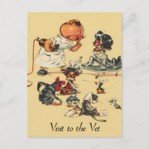 Carte Postale Visite vintage vétérinaire à l'vétérinaire