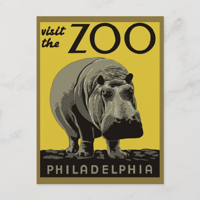 Carte Postale Visite vintage Zoo Philadelphie Hippo Travel (Devant)