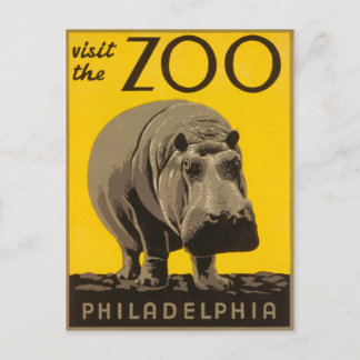 Carte Postale Visitez le zoo Philadelphie Hippo - WPA Vintage
