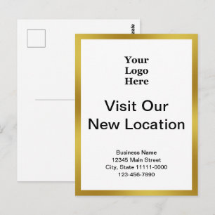 Carte Postale Visitez notre nouvel emplacement Logo Gold White B