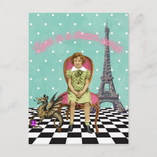 Carte Postale Vit Dans Un Monde De Rêve Fille Vintage Funky