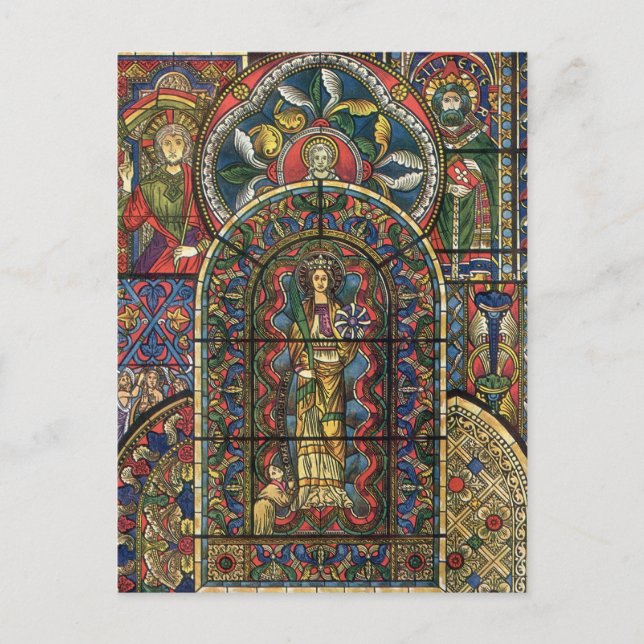 Carte Postale Vitrail d'église, architecture vintage (Devant)