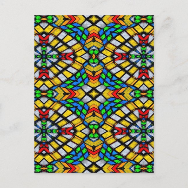Carte Postale Vitrail jaune, rouge et bleu (Devant)