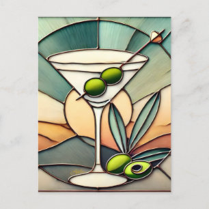 Carte Postale Vitraux de style milieu de siècle 2 Olive Martini