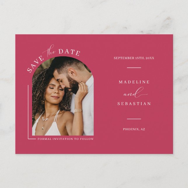 Carte Postale Viva Magenta Boho Arch Photo QR Code Enregistrer l (Devant)