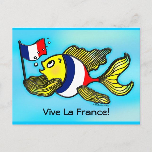 Carte Postale VIVE LA FRANCE Drapeau français Poisson drôle dess (Devant)