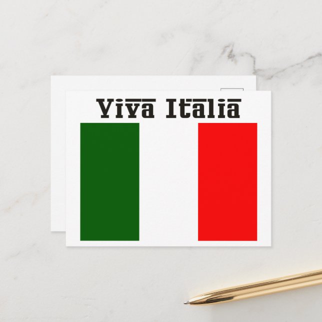 Carte Postale Vive l'Italie et drapeau italien (Devant/Arrière en situation)