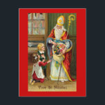 Carte Postale "Vive St. Nicolas" French Vintage<br><div class="desc">Classic vintage French image of St. Nicolas delivering Christmas gifts to two small children. The children look delighted.</div>