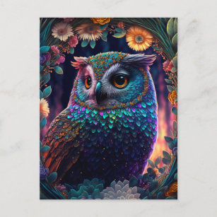 Carte postale Vivid Rainbow Owl Art