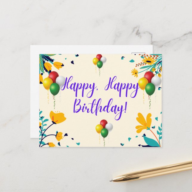 Carte Postale voeu d'anniversaire (Devant/Arrière en situation)